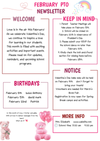 February Newsletter Template for Schools – Valentine Theme A5
