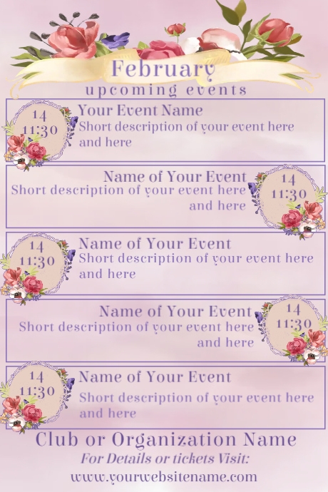February Upcoming Events Calendar Template | PosterMyWall