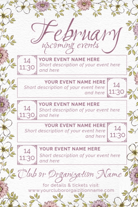 February Upcoming Events Calendar Template | PosterMyWall