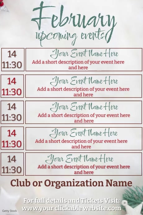 Plantilla de February Upcoming Events Calendar | PosterMyWall