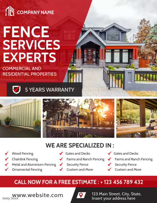 fence services advertisement template design Løbeseddel (US Letter)