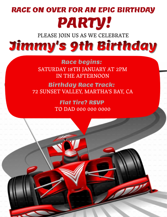 Copy of Ferrari Race Car Birthday invitation Template | PosterMyWall