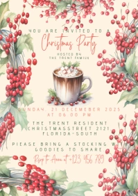 Festive Christmas chocolate mug party invitation A5 template