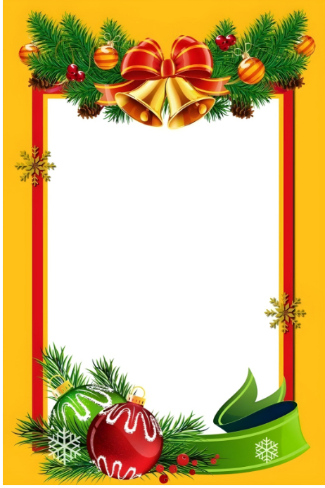 Festive Christmas Frame with Bells, Ornaments & Pine Garland Template ...