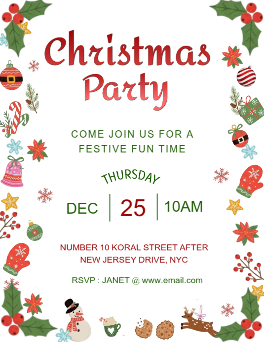 Festive Christmas Party Invitation Template Printable Holiday Event ...