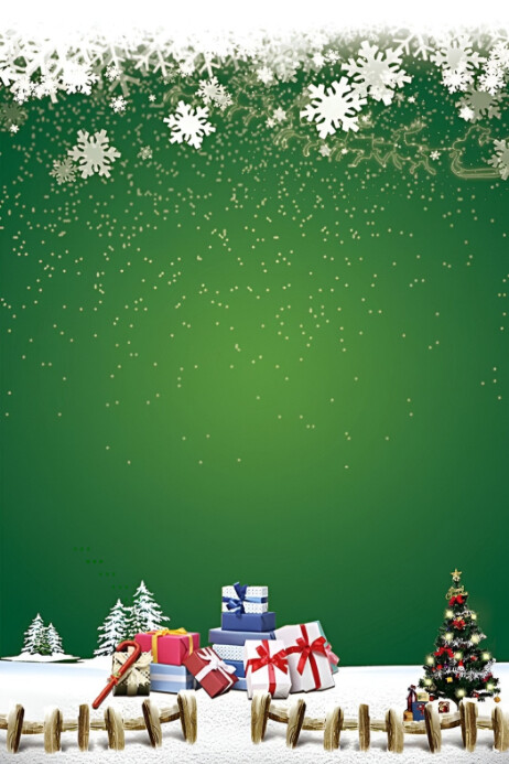 Festive Green Christmas Scene with Gif Cartaz template