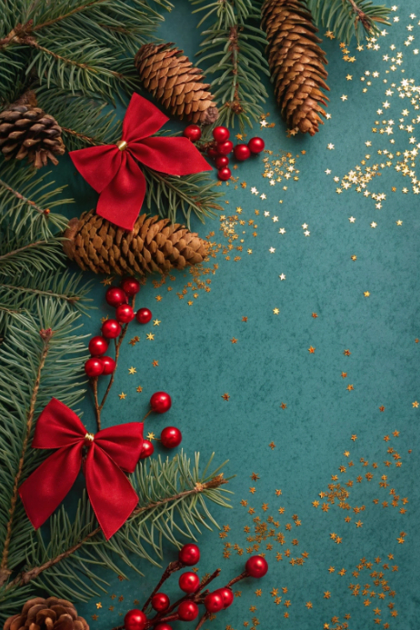 Plantilla de Festive Green Holiday frame with pine branches, gifts, and ...