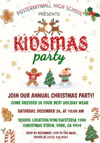Festive Kids Christmas Party Flyer Template Cute Holiday School Event Design A4