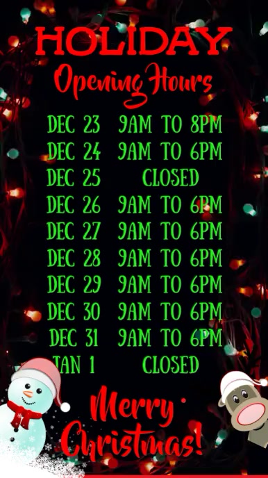 Festive Operating Hours Festive Opening Hours Digital Template | PosterMyWall