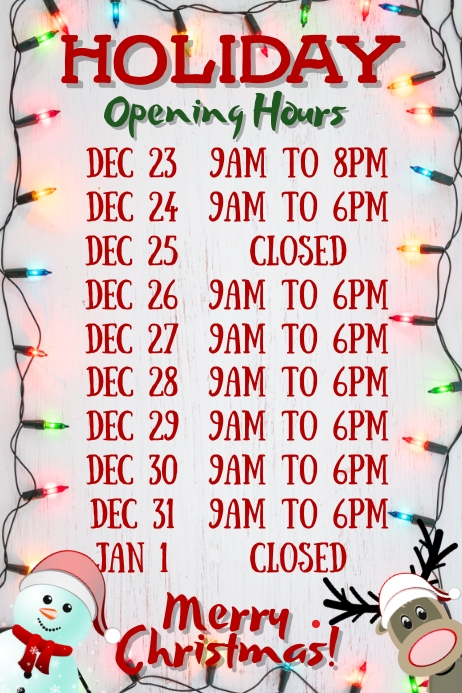 Christmas Opening Hours Template Christmas Opening Hours Template