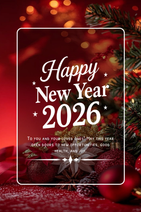 Festive Red Sparkle Happy New Year 2026 Poster Template | PosterMyWall