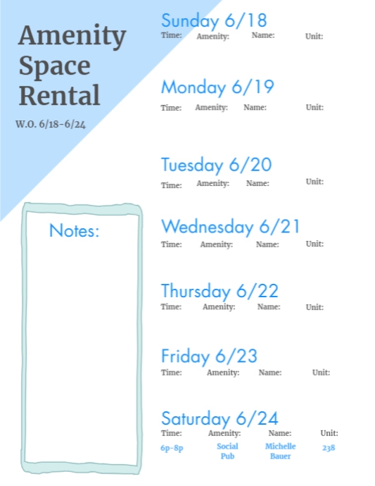Amenity Space Rental Calendar | PosterMyWall