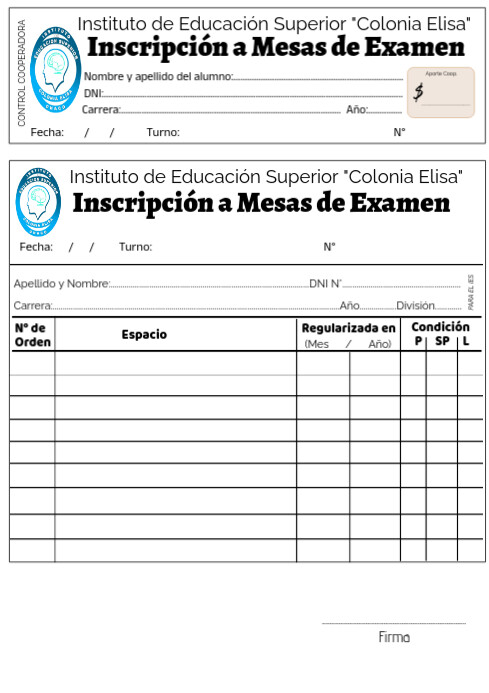 Ficha inscripción de materias A4 template