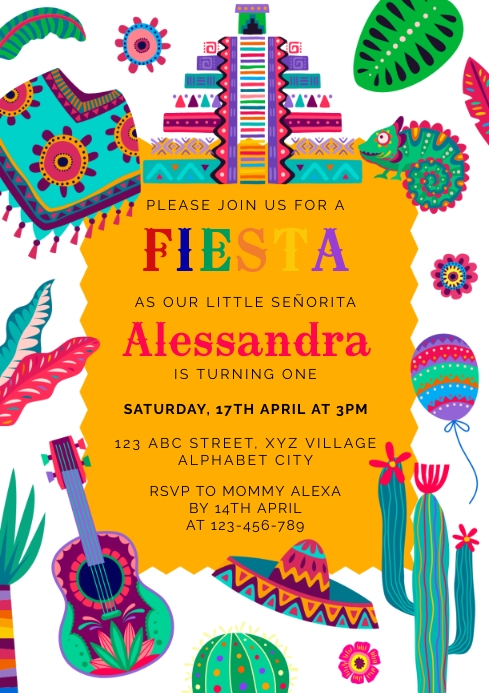 Fiesta Pattern Invite Fiesta Birthday Invitation A4 Template | PosterMyWall