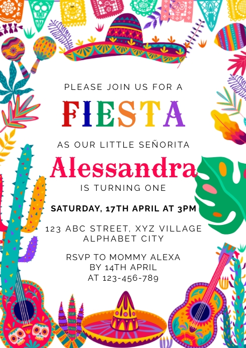 Fiesta Pattern Invite Fiesta Birthday Invitation Template | PosterMyWall
