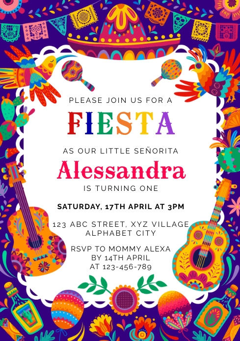 Fiesta Pattern Invite Fiesta Birthday Invitation Template | PosterMyWall