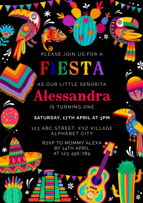 Fiesta Pattern Invite Fiesta Birthday Invitation Template | PosterMyWall