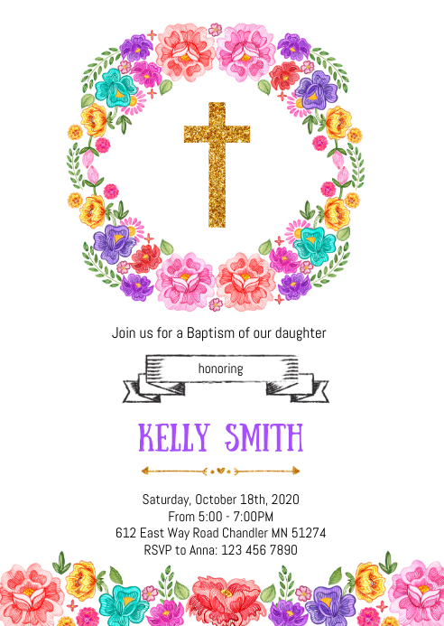 Fiesta First holy communion party invitation A6 template