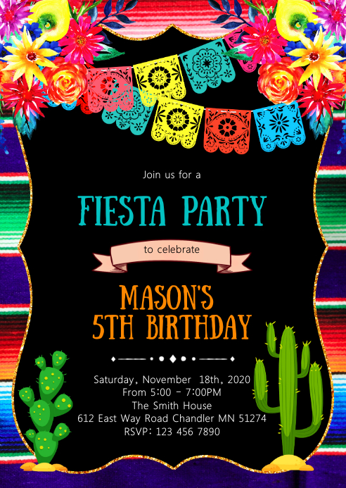 Fiesta Sugar Skull Birthday Party Invitation Template Postermywall