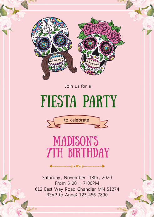 Fiesta Sugar Skull Birthday Party Invitation Template Postermywall