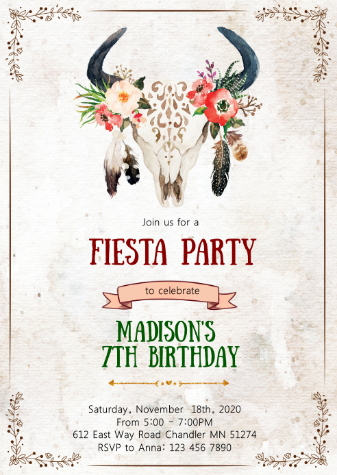 Fiesta Sugar Skull Birthday Party Invitation Template Postermywall