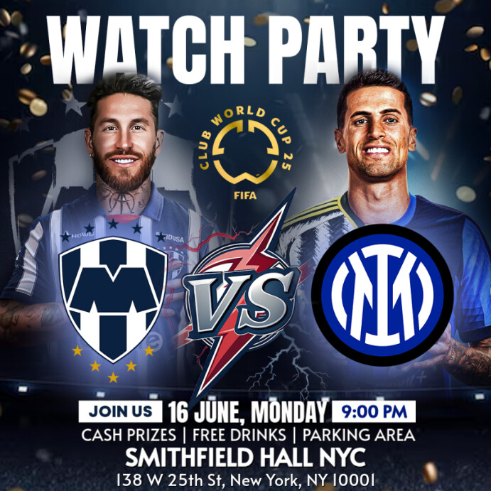 FIFA Club World Cup 2025: Monterrey Vs Inter Milan Watch Party Instagram Template