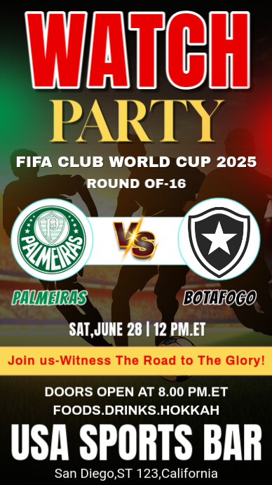 FIFA Club World Cup 2025 Palmeiras Vs Botafogo Match Instagram Story Template