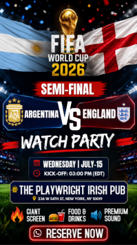 FIFA World Cup 2026: Argentina vs England Semi-final Watch Party Instagram Story Template