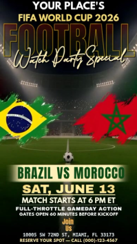 FIFA World Cup 2026 Brazil Vs Morocco Watch Party Instagram Story Template