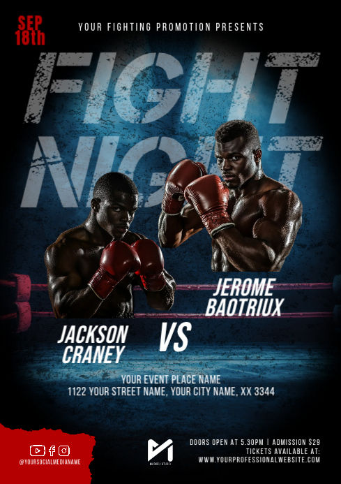 Fight Card Poster Example Boxing MMA Championship Match Event Poster Template | PosterMyWall