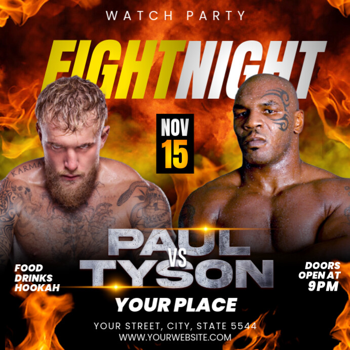 Fight Night Party Flyer โพสต์บน Instagram template