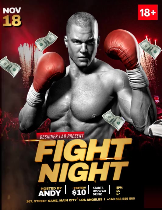 Fight Night Party Video Folheto (US Letter) template