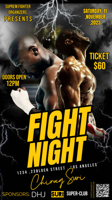 FightNight LiveAction Knockout , boxing flyer Instagram Story template