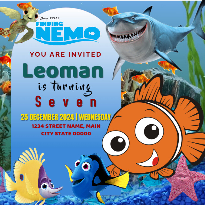 Nemo Posts Plantilla de Finding Nemo Birthday Instagram Post | PosterMyWall