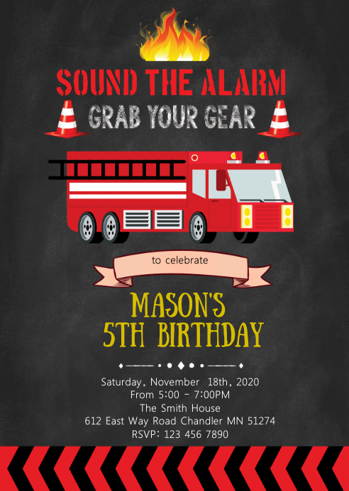 Firefighting Invitation Plantilla de Invitación de Fiesta de Cumpleaños de Bombero | PosterMyWall