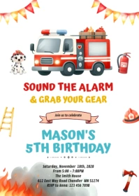 Firetruck and Dalmatian dog invitation A6 template