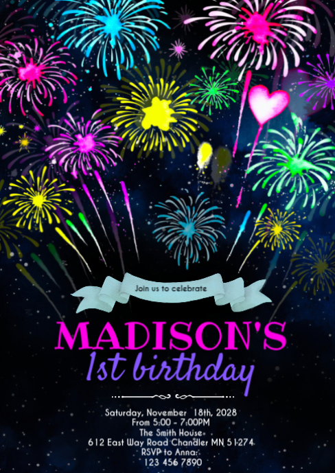 Fireworks birthday Party Invitation Template | PosterMyWall