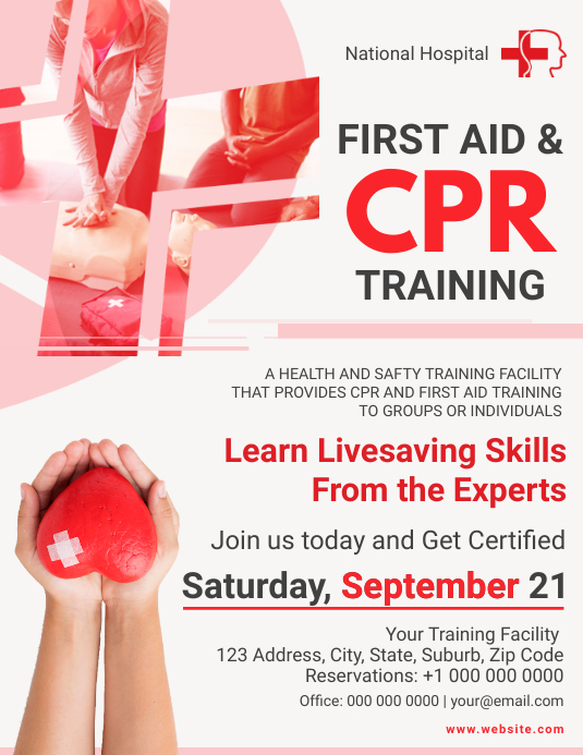 First Aid & CPR Training Flyer Ulotka (US Letter) template