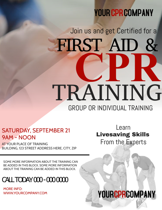 First Aid & CPR Training Flyer Ulotka (US Letter) template