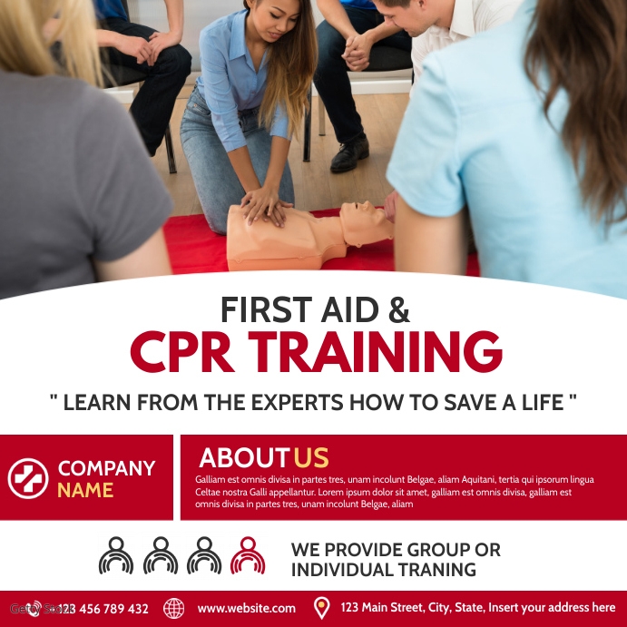 First aid and cpr training advertising Template | PosterMyWall