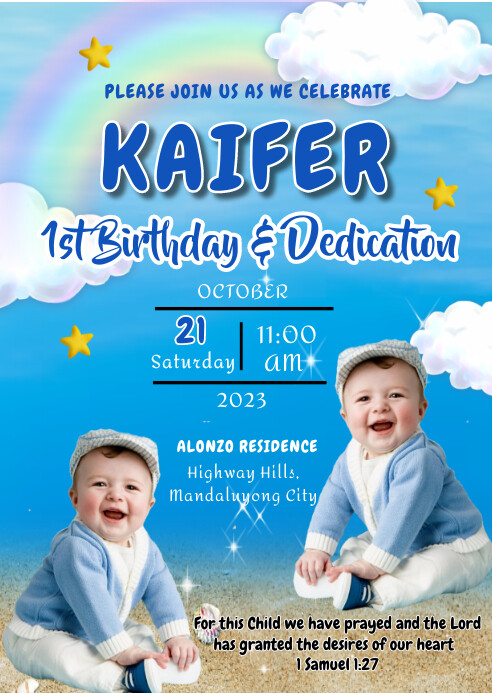 First Birthday & Dedication Template | PosterMyWall