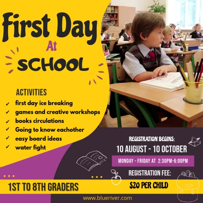 First Day of School Activities Online Ad สี่เหลี่ยมจัตุรัส (1:1) template