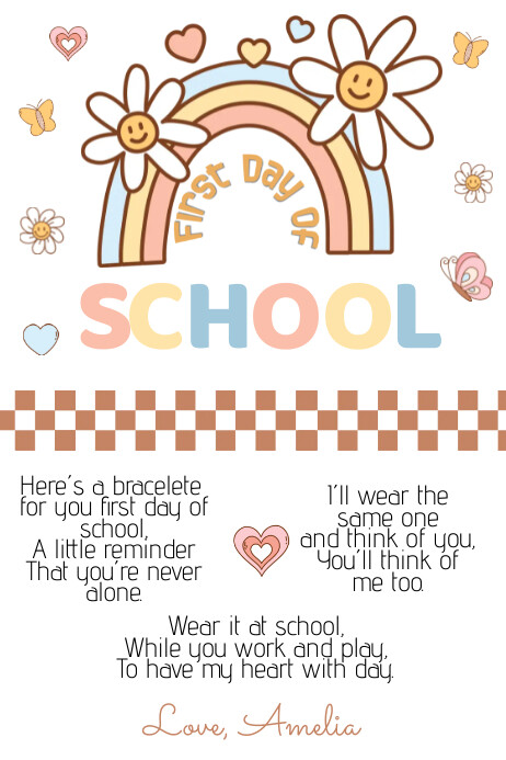 First Day Of School Bracelet Gift Tag, First Banner 4' × 6' template
