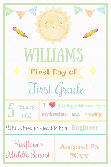 First Day Of School Drawing Template