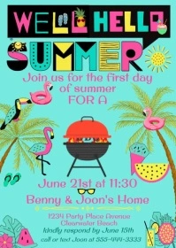 First Day of Summer Party Invitation A6 template
