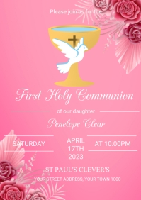 First Communion Mass Program Template Blue First Holy Communion A3 Template | PosterMyWall