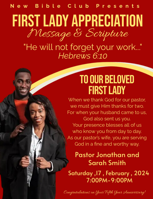 First Lady Appreciation Message & Scripture Flyer (US Letter) template