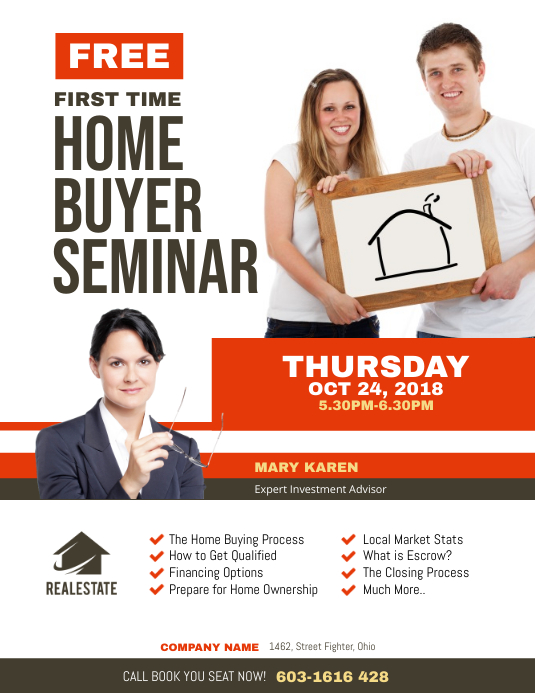 First Time Home Buyer Seminar Flyer Pamflet (Letter AS) template