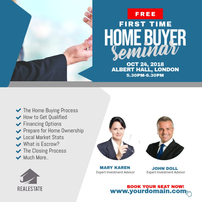 First Time Home Buyer Seminar Flyer Quadrato (1:1) template