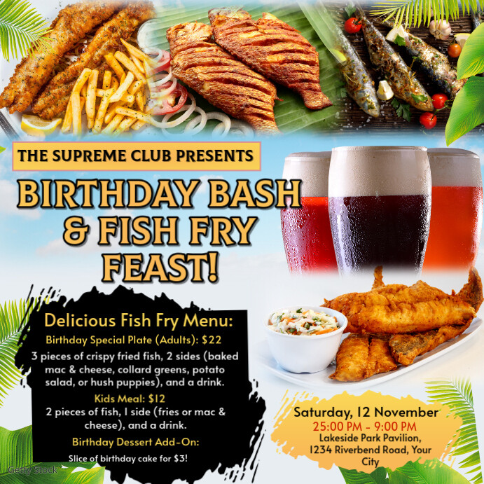 Fish Fry & Birthday Bash Flyers Instagram 帖子 template